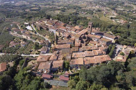 Photo for Aerial photographic documentation of the medieval town of Montecarlo in the province of Lucca, Tuscany - Royalty Free Image