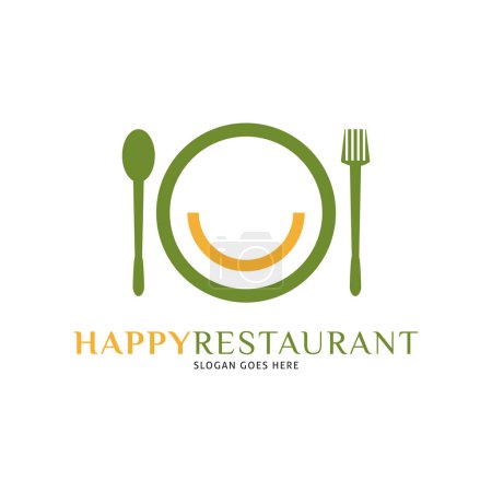 Téléchargez les illustrations : Happy Restaurant Logo vectoriel Icône Illustration - en licence libre de droit