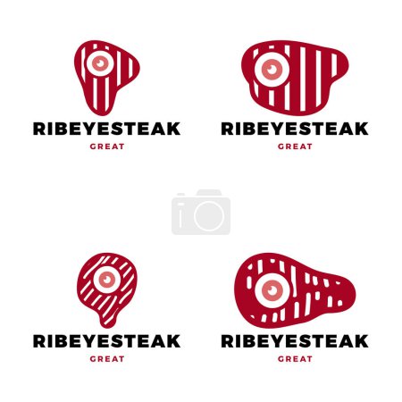 Set von Ribeye Steak Icon Logo Design Template