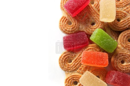 Photo for Colorful jelly candies and cookies isolated on white - Royalty Free Image