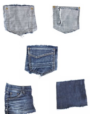 Photo for Collection of various jeans pieces on white background. - Royalty Free Image