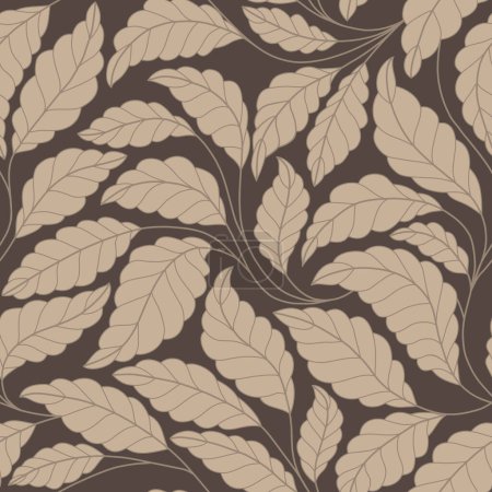 Illustration for Curved lines Branches Leaves Brown and Beige. Floral seamless pattern with stylized branches and leaves. - Royalty Free Image
