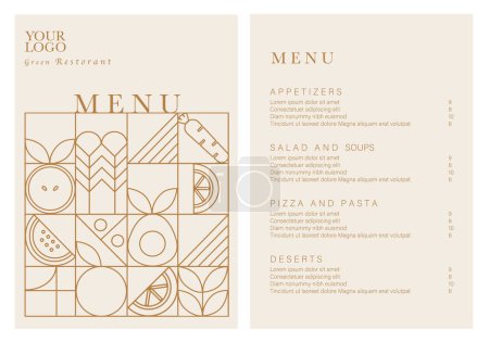 Illustration for Healthy Food restaurant menu. Vegetarian menu design with vegan meals. Flyer template. Fast Food, Healthy Food, Flyer Design, Simple, Minimalist. - Royalty Free Image