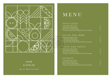 Illustration for Healthy Food restaurant menu. Vegetarian menu design with vegan meals. Flyer template. Fast Food, Healthy Food, Flyer Design, Simple, Minimalist. - Royalty Free Image