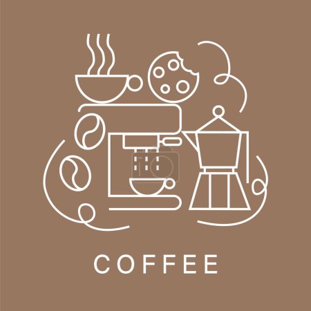 Handgezeichnete Illustration von Bäckerei und Kaffee. Abstrakte geometrische Linie Hintergrund. Muster für Cover-Design, Lebensmittelpaket, Speisekarte, Hintergrund, Caf Wall, Café, Web-Banner