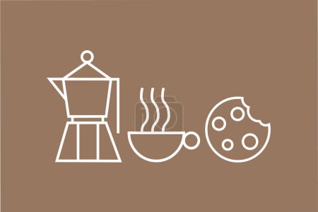 Ilustración dibujada a mano de Panadería y Café. Fondo de línea geométrica abstracta. Patrón para el diseño de la cubierta, paquete de alimentos, menú, fondo, pared de café, cafetería, banner web