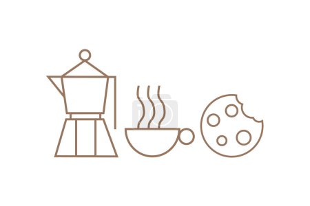 Illustration dessinée à la main de Boulangerie et café. Fond abstrait de ligne géométrique. Modèle pour la conception de couverture, paquet alimentaire, menu, fond, mur de caf, café, bannière web