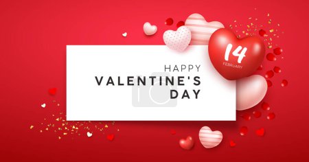 Happy Valentine's day, white paper space, red and pink, white balloon heart banners design on red background, Eps 10 vector illustration