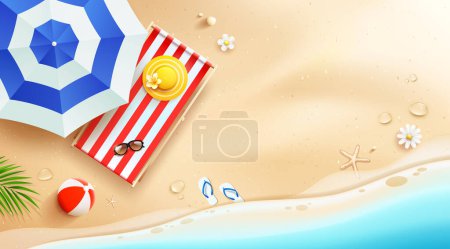Summer holiday on sea and sand beach poster banner design background, Eps 10 vector illustration