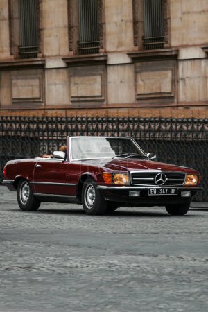 Photo for France, Paris - May 20, 2023: Old classic car Mercedes-Benz SL-class R107 in the center of Paris - Royalty Free Image