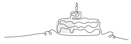 Téléchargez les illustrations : Dessin continu d'une ligne de gâteau d'anniversaire avec des bougies. - en licence libre de droit