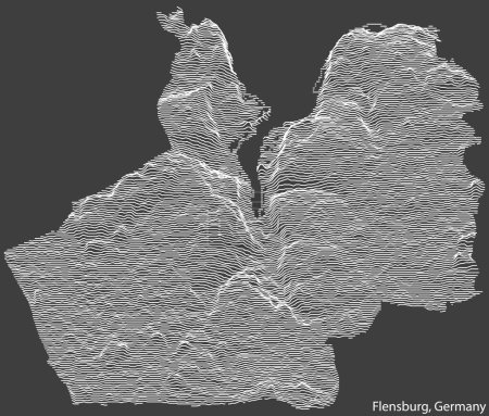 Illustration for Topographic negative relief map of the town of FLENSBURG, GERMANY with white contour lines on dark gray background - Royalty Free Image