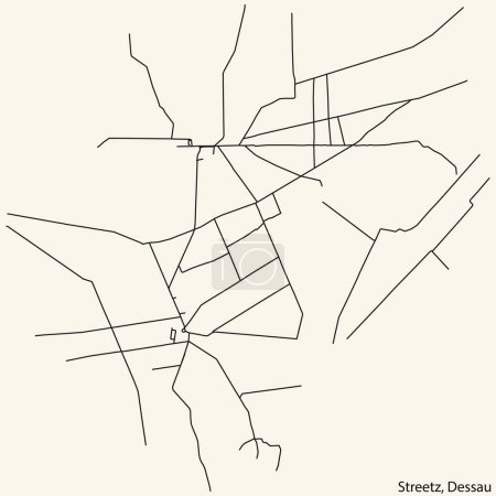Illustration for Detailed hand-drawn navigational urban street roads map of the STREETZ-NATHO BOROUGH of the German town of DESSAU, Germany with vivid road lines and name tag on solid background - Royalty Free Image