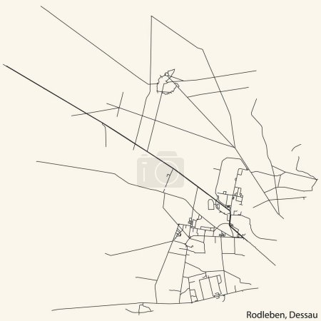 Illustration for Detailed hand-drawn navigational urban street roads map of the RODLEBEN BOROUGH of the German town of DESSAU, Germany with vivid road lines and name tag on solid background - Royalty Free Image