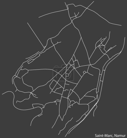 Téléchargez les illustrations : Carte routière urbaine détaillée dessinée à la main du DISTRICT SAINT-MARC de la ville belge de NAMUR, Belgique avec des lignes de route vives et une étiquette de nom sur fond solide - en licence libre de droit
