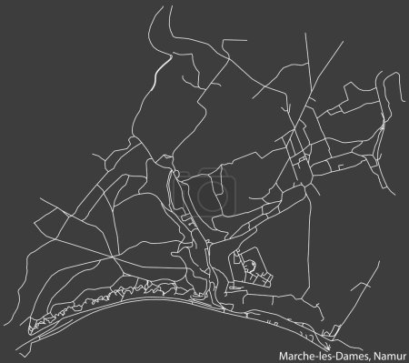 Téléchargez les illustrations : Carte détaillée des routes urbaines de navigation dessinée à la main du DISTRICT MARCHE-LES-DAMES de la ville belge de NAMUR, Belgique avec des lignes de route vives et une étiquette de nom sur fond solide - en licence libre de droit
