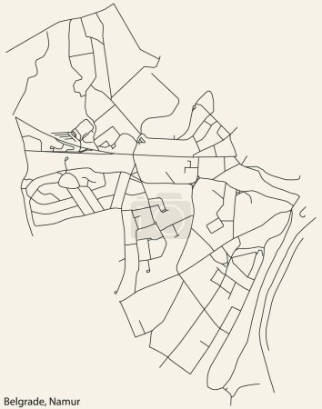 Téléchargez les illustrations : Carte routière urbaine détaillée dessinée à la main du DISTRICT BELGRADE de la ville belge de NAMUR, Belgique avec des lignes de route vives et une étiquette de nom sur fond solide - en licence libre de droit