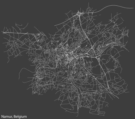Téléchargez les illustrations : Carte routière urbaine détaillée dessinée à la main de la ville belge de NAMUR, BELGIQUE avec des lignes de route solides et une étiquette de nom sur fond vintage - en licence libre de droit