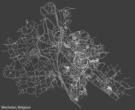 Ilustración de Mapa de carreteras urbanas de navegación dibujadas a mano detalladas de la ciudad belga de MECHELEN, BÉLGICA con líneas de carreteras sólidas y etiqueta con su nombre en el fondo vintage - Imagen libre de derechos