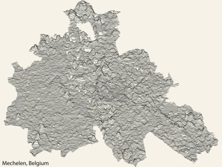 Ilustración de Mapa topográfico en relieve de la ciudad de MECHELEN, BÉLGICA con líneas de contorno sólidas y etiqueta con nombre sobre fondo vintage - Imagen libre de derechos