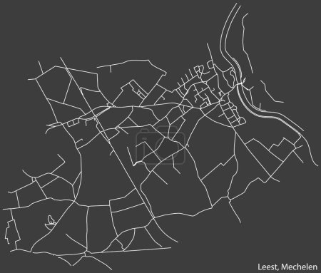 Ilustración de Mapa detallado de carreteras urbanas de navegación dibujado a mano de la LEEST SUBMUNICIPALITY de la ciudad belga de MECHELEN, Bélgica con líneas vivas de carreteras y etiqueta con su nombre sobre un fondo sólido - Imagen libre de derechos