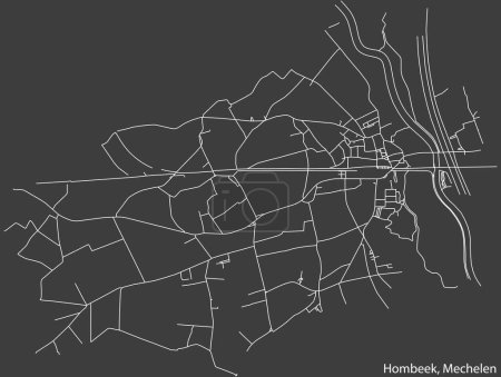 Mapa detallado de carreteras urbanas de navegación dibujado a mano del HOMBEEK SUBMUNICIPALITY de la ciudad belga de MECHELEN, Bélgica con líneas vivas de carreteras y etiqueta con su nombre sobre un fondo sólido