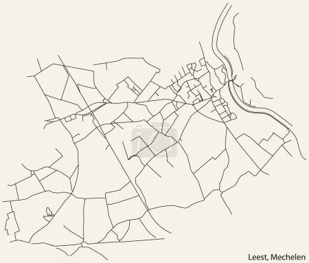 Ilustración de Mapa detallado de carreteras urbanas de navegación dibujado a mano de la LEEST SUBMUNICIPALITY de la ciudad belga de MECHELEN, Bélgica con líneas vivas de carreteras y etiqueta con su nombre sobre un fondo sólido - Imagen libre de derechos
