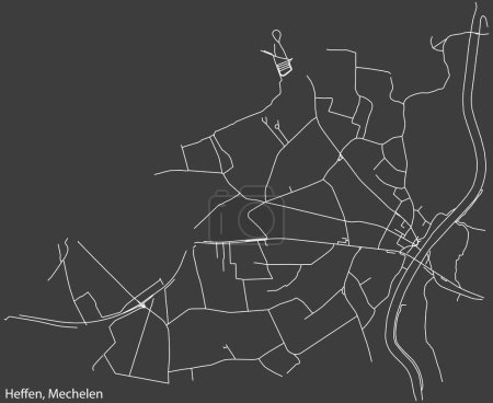 Ilustración de Mapa detallado de carreteras urbanas de navegación dibujado a mano de la HEFFEN SUBMUNICIPALITY de la ciudad belga de MECHELEN, Bélgica con líneas vivas de carreteras y etiqueta con su nombre sobre un fondo sólido - Imagen libre de derechos