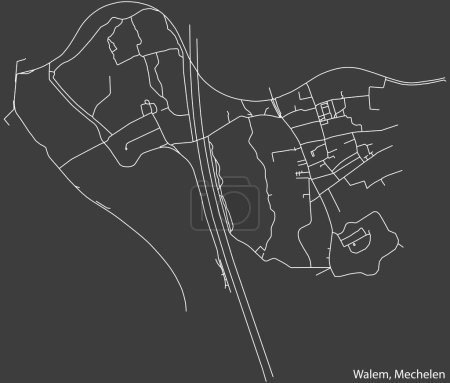 Ilustración de Mapa detallado de carreteras urbanas de navegación dibujado a mano del WALEM SUBMUNICIPALITY de la ciudad belga de MECHELEN, Bélgica con líneas vivas de carreteras y etiqueta con su nombre sobre un fondo sólido - Imagen libre de derechos