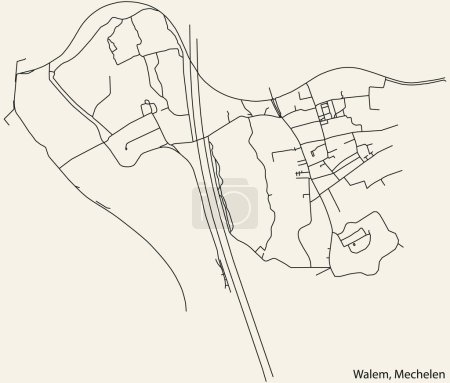 Ilustración de Mapa detallado de carreteras urbanas de navegación dibujado a mano del WALEM SUBMUNICIPALITY de la ciudad belga de MECHELEN, Bélgica con líneas vivas de carreteras y etiqueta con su nombre sobre un fondo sólido - Imagen libre de derechos