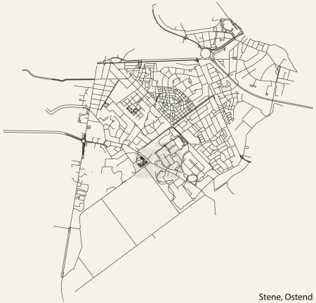Ilustración de Mapa detallado de carreteras urbanas de navegación dibujadas a mano de la MUNICIPALIDAD STENE de la ciudad belga de OSTEND, Bélgica con líneas vivas de carreteras y etiqueta con su nombre sobre un fondo sólido - Imagen libre de derechos