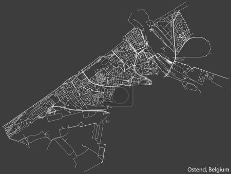 Ilustración de Mapa detallado de carreteras urbanas de navegación dibujado a mano de la MUNICIPALIDAD OSTENDA de la ciudad belga de OSTEND, Bélgica con líneas vivas de carreteras y etiqueta con su nombre sobre un fondo sólido - Imagen libre de derechos