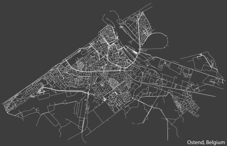 Ilustración de Mapa detallado de las carreteras urbanas de navegación dibujado a mano de la ciudad belga de OSTEND, BÉLGICA con líneas de carreteras sólidas y etiqueta con su nombre en el fondo vintage - Imagen libre de derechos