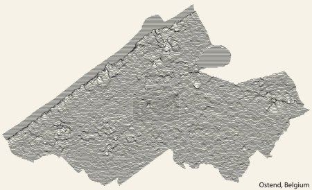 Ilustración de Mapa topográfico en relieve de la ciudad de OSTEND, BÉLGICA con líneas de contorno sólidas y etiqueta con nombre sobre fondo vintage - Imagen libre de derechos