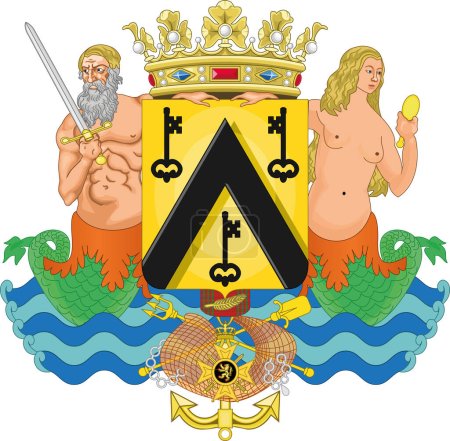 Ilustración de Vector oficial del escudo de armas ilustración de la ciudad belga de OSTEND, BÉLGICA - Imagen libre de derechos