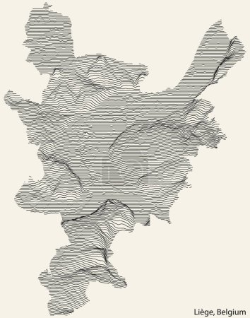 Ilustración de Mapa topográfico en relieve de la ciudad de LIGE, BÉLGICA con líneas de contorno sólidas y etiqueta con nombre sobre fondo vintage - Imagen libre de derechos