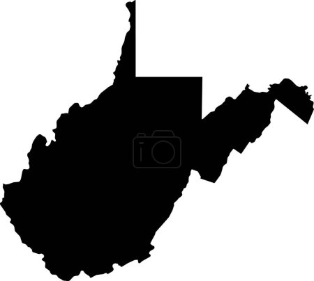 Ilustración de BLACK CMYK color mapa plano detallado del estado federal de VIRGINIA Occidental, ESTADOS UNIDOS DE AMÉRICA sobre fondo transparente - Imagen libre de derechos