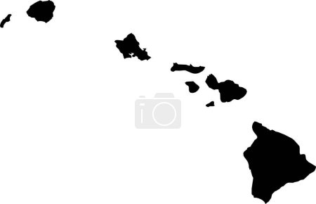 Illustration for BLACK CMYK color detailed flat map of the federal state of HAWAII, UNITED STATES OF AMERICA on transparent background - Royalty Free Image