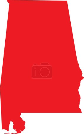 Illustration for RED CMYK color detailed flat map of the federal state of ALABAMA, UNITED STATES OF AMERICA on transparent background - Royalty Free Image