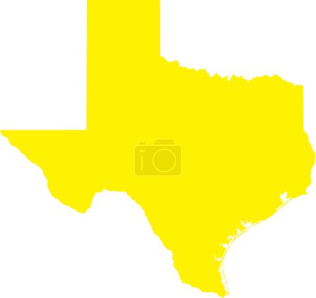 Illustration for YELLOW CMYK color detailed flat map of the federal state of TEXAS, UNITED STATES OF AMERICA on transparent background - Royalty Free Image