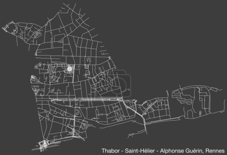Illustration for Detailed hand-drawn navigational urban street roads map of the THABOR - SAINT-HLIER - ALPHONSE GURIN QUARTER of the French city of RENNES, France with vivid road lines and name tag on solid background - Royalty Free Image