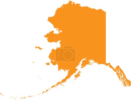 ORANGE CMYK color detailed flat map of the federal state of ALASKA, UNITED STATES OF AMERICA on transparent background