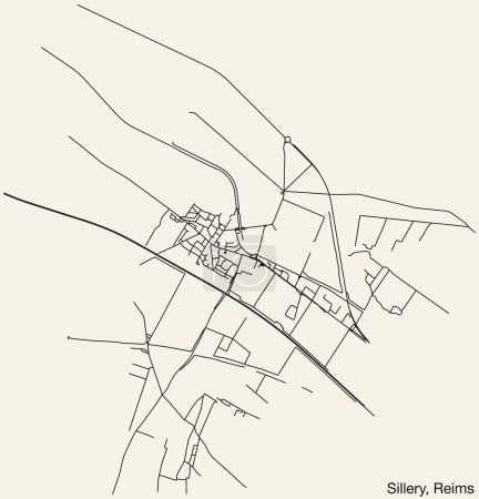 Illustration for Detailed hand-drawn navigational urban street roads map of the SILLERY COMMUNE of the French city of REIMS, France with vivid road lines and name tag on solid background - Royalty Free Image