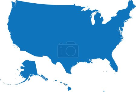 BLUE CMYK color detailed flat map of the UNITED STATES OF AMERICA on transparent background