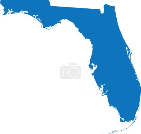 Carte plate détaillée en couleur bleue CMJN de l'État fédéral de FLORIDE, États-Unis d'Amérique sur fond transparent