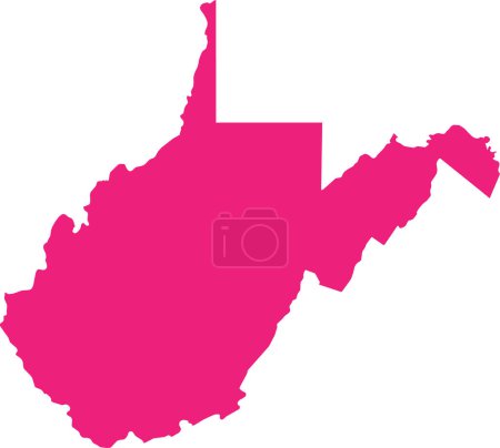 Illustration for PINK CMYK color detailed flat map of the federal state of WEST VIRGINIA, UNITED STATES OF AMERICA on transparent background - Royalty Free Image