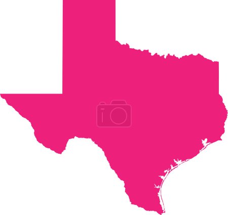 Illustration for PINK CMYK color detailed flat map of the federal state of TEXAS, UNITED STATES OF AMERICA on transparent background - Royalty Free Image