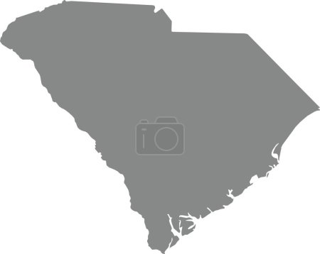 GRAY CMJN couleur carte plate détaillée de l'État fédéral de CAROLINE DU SUD, ÉTATS-UNIS D'AMÉRIQUE sur fond transparent