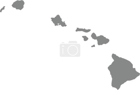 Illustration for GRAY CMYK color detailed flat map of the federal state of HAWAII, UNITED STATES OF AMERICA on transparent background - Royalty Free Image