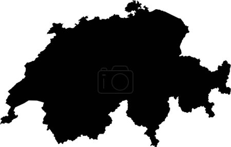 NOIR CMJN couleur détaillée carte au pochoir plat du pays européen de SUISSE sur fond transparent